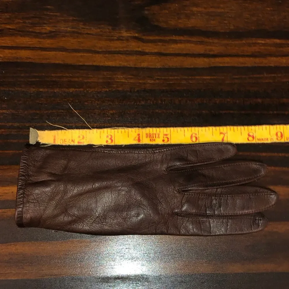 Vintage Van Raalte 100% Silk Brown Short Pair of Gloves Button Closure Formal